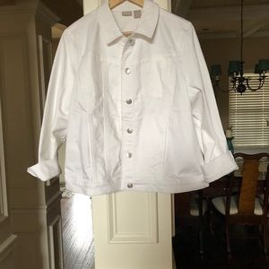 Chico’s Women Petite No-Stain White Denim Jacket, Alabaster.